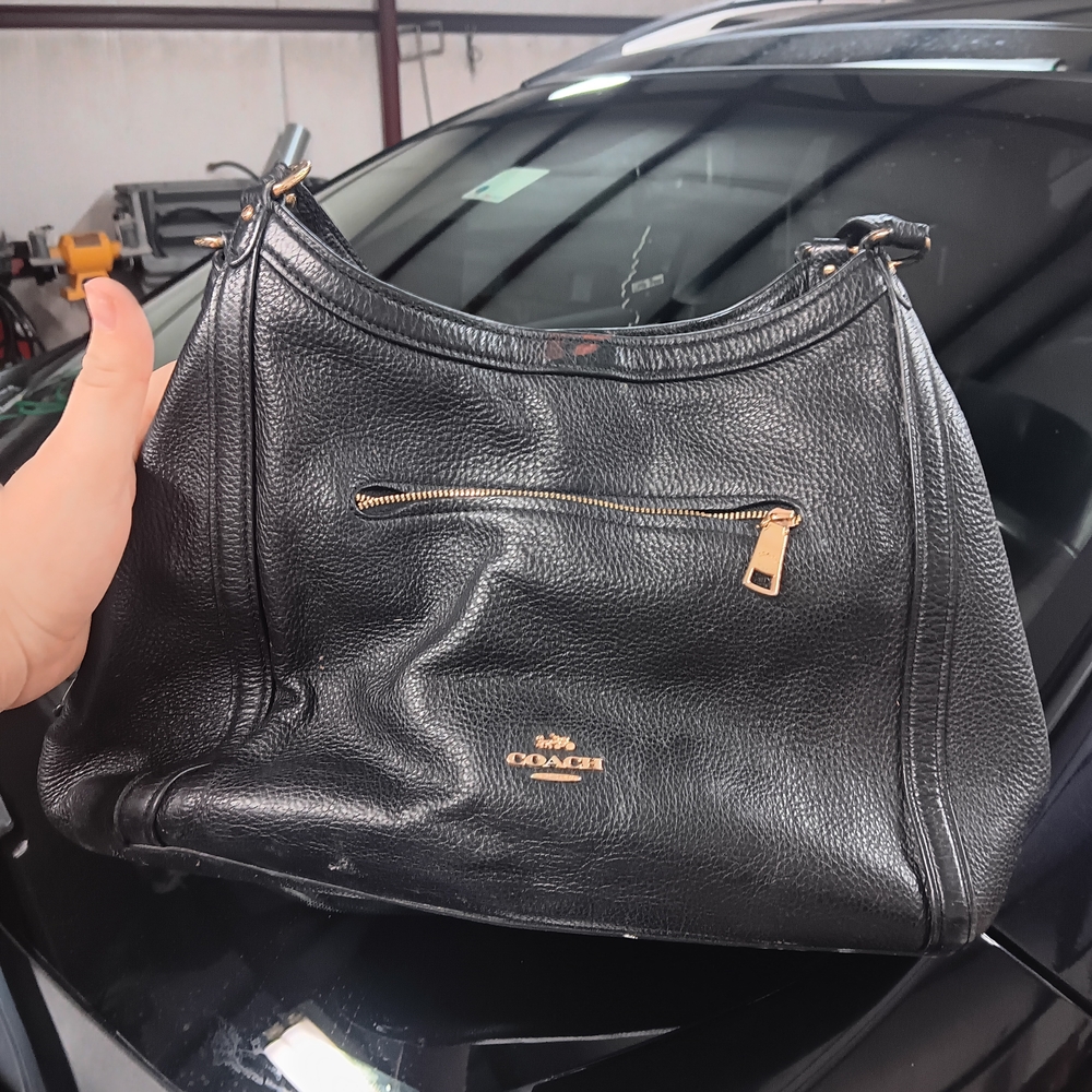 Coach Black Leather Hobo Bag with Gold Accents